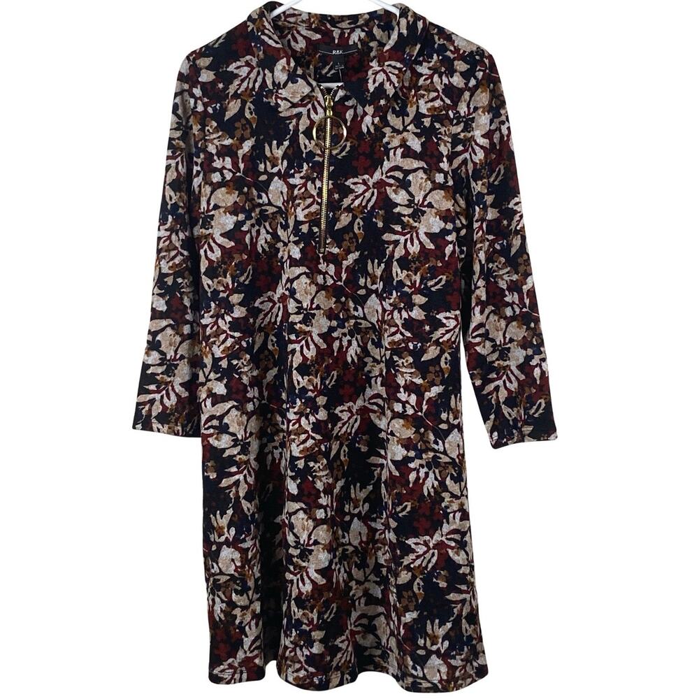 R K Originals Sweater Dress Size Large Gold Accents Multicolor Floral Knit NEW - Picture 1 of 7